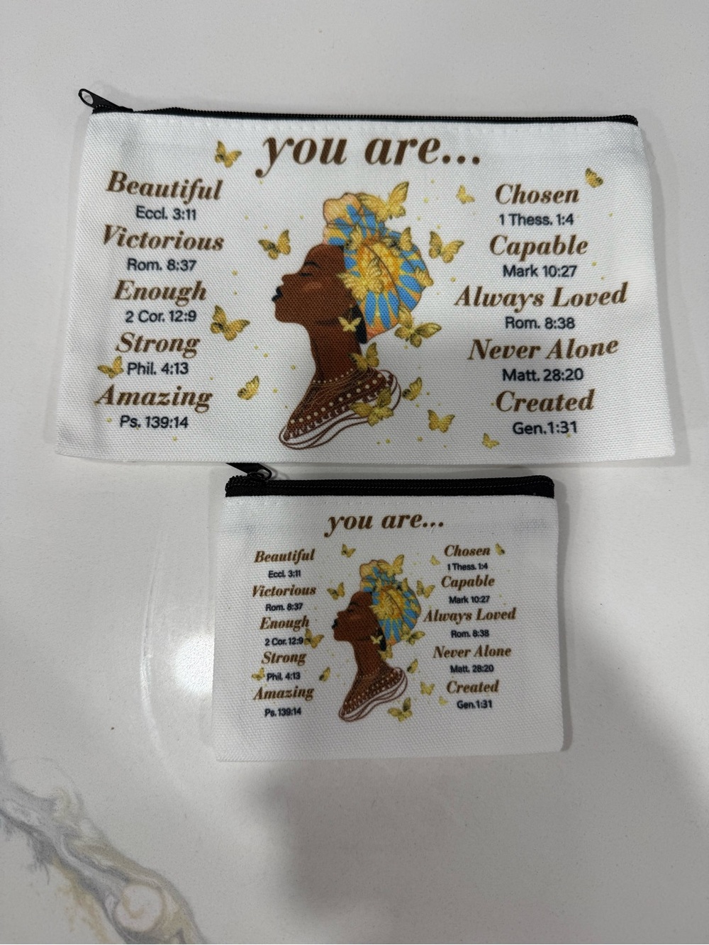 Cosmetic Pouch Set with inspirational words. New - Picture 2 of 3